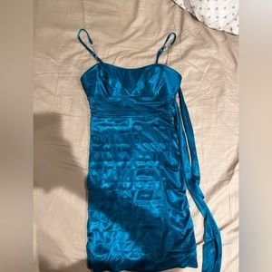 Ruched Bright Blue Mini Dress